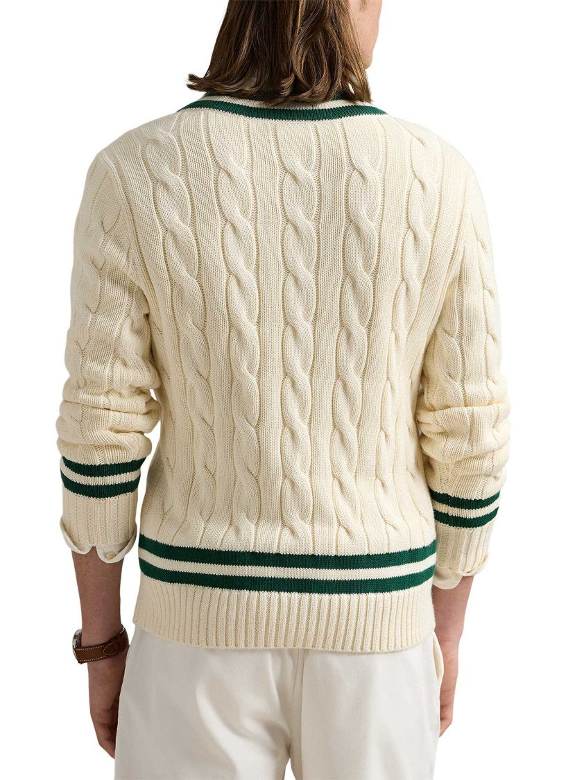 Polo Ralph Lauren Cream Cable Knit Sweater With Contrasting Stripes