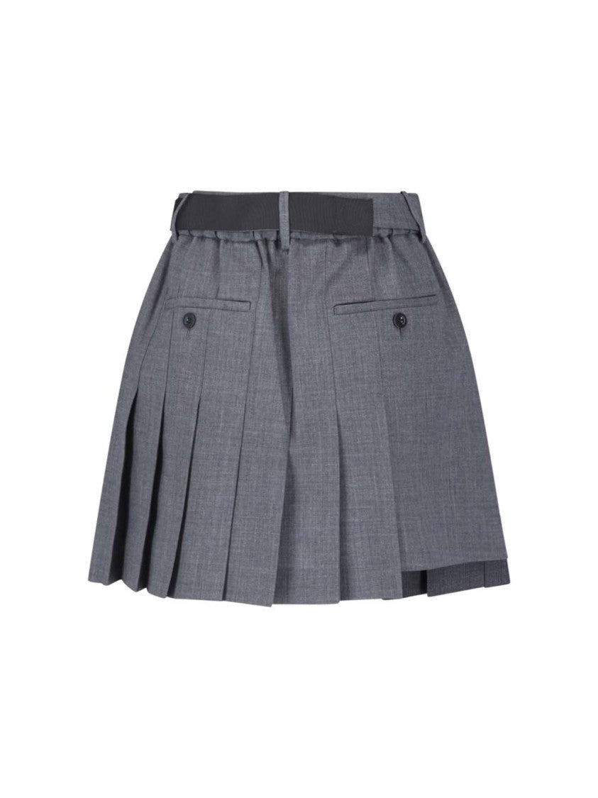 Sacai Grey Wool-Blend Belted Shorts