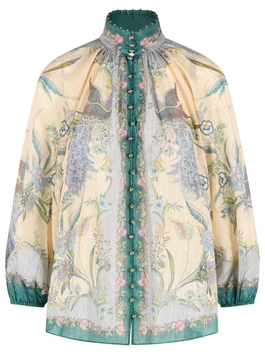 Zimmermann 'Indra Billow' Cream Cotton Blend Blouse