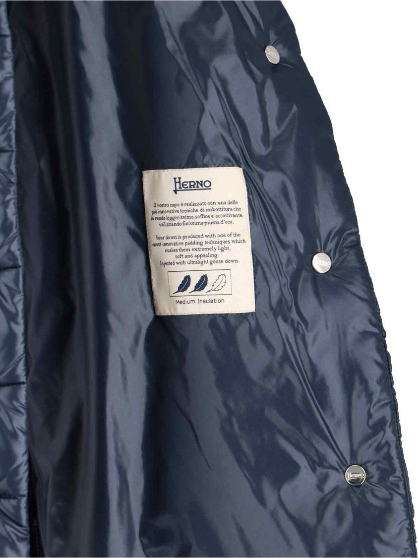 Herno High-Collar Navy Quilted Nylon Coat