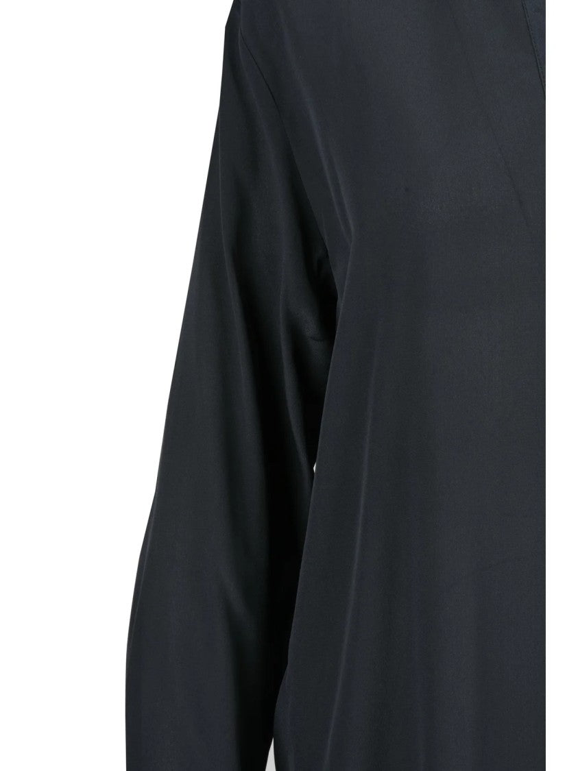 Marella Monochrome Siro Silk Blouse With Classic Collar And Deep V-Neckline
