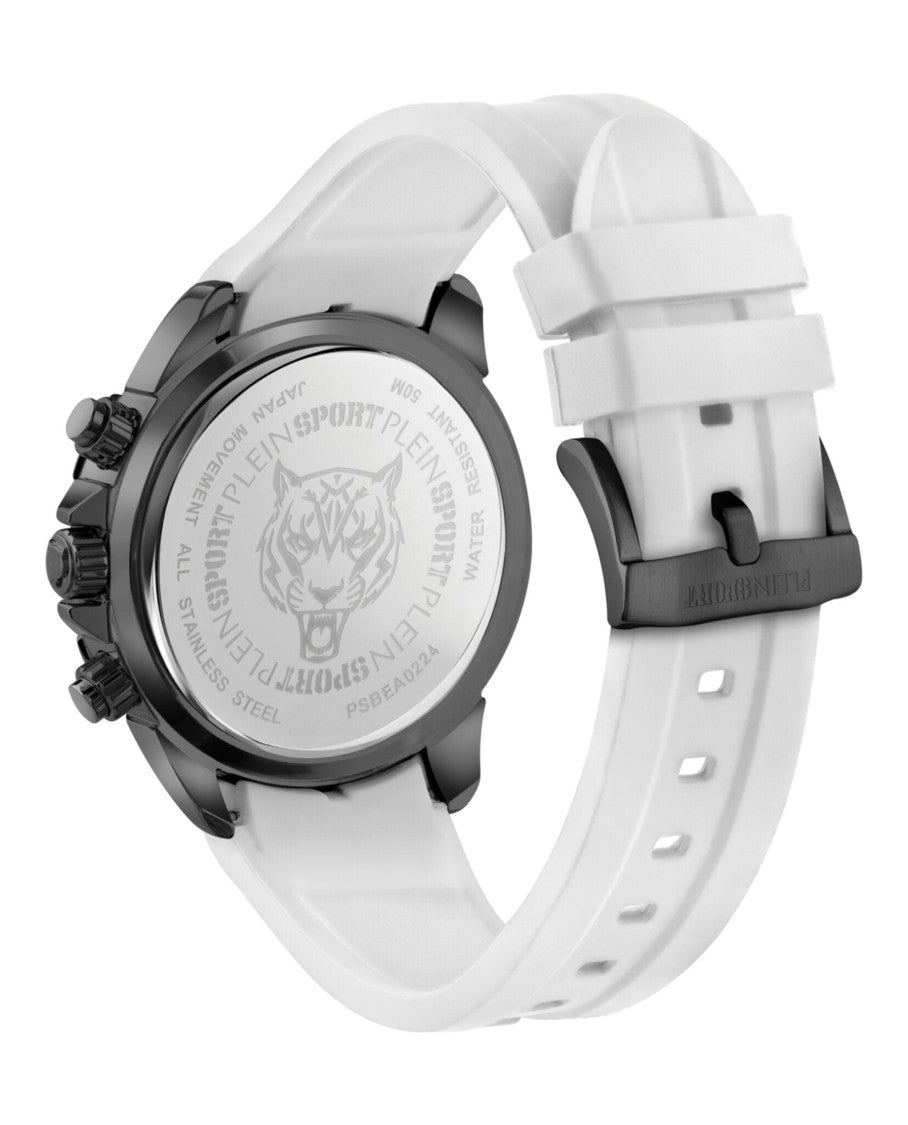 Plein Sport Impact Chronograph Watch With Sleek White Silicone Strap