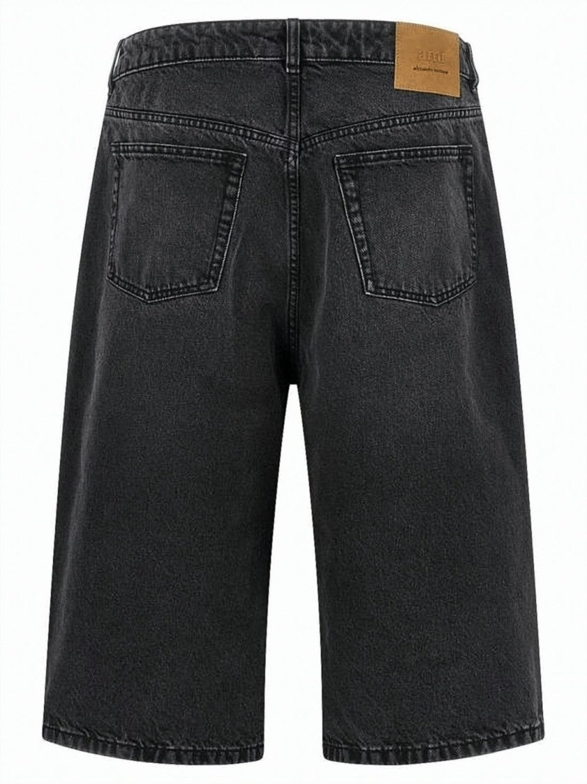 Ami Paris Straight-Cut Black Denim Shorts With Classic Five-Pocket Design