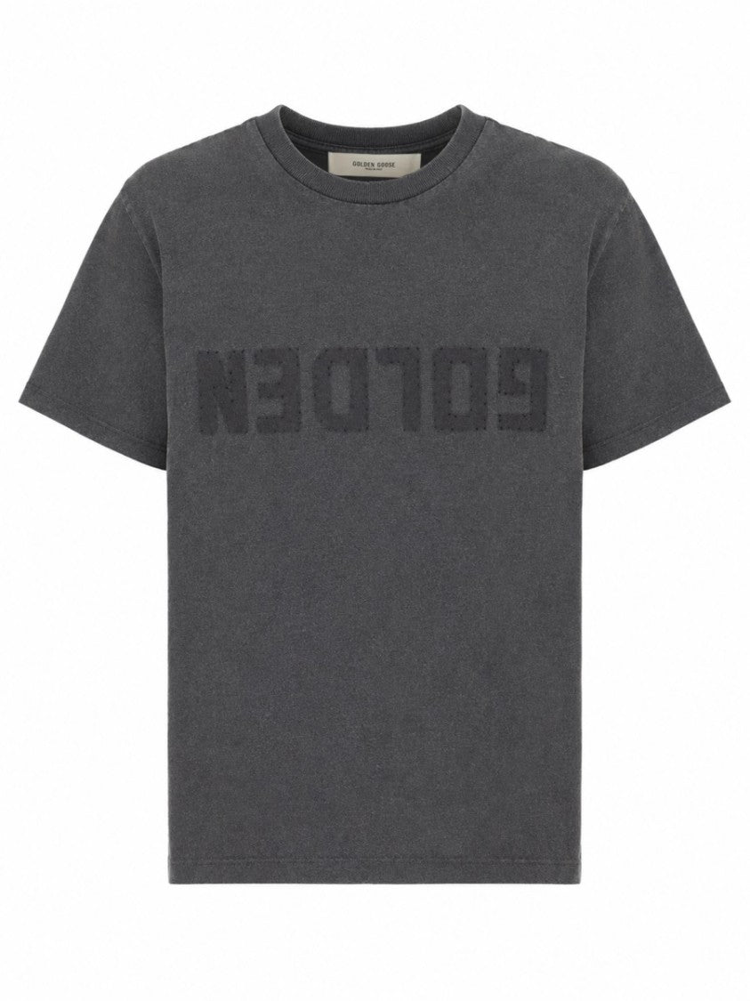 Golden Goose Cropped Charcoal Grey Tonal Logo T-Shirt