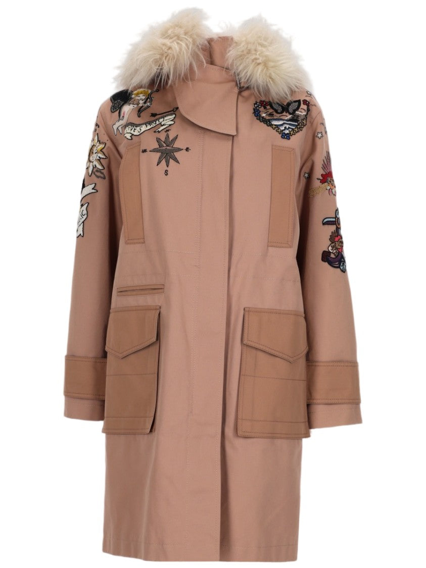 Valentino Mid-Length Caban Coat With Plush Fur Collar