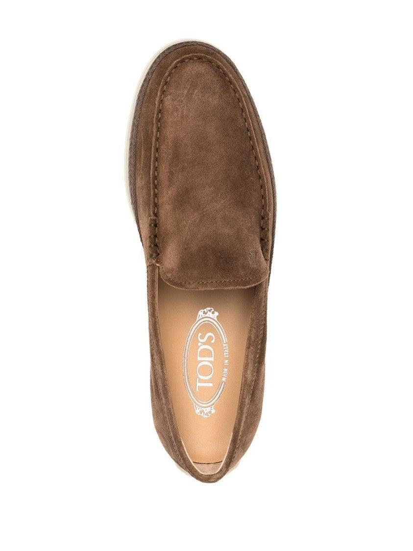 Tod's Brown Suede Leather Moccasin Loafers With Textured Grip Sole