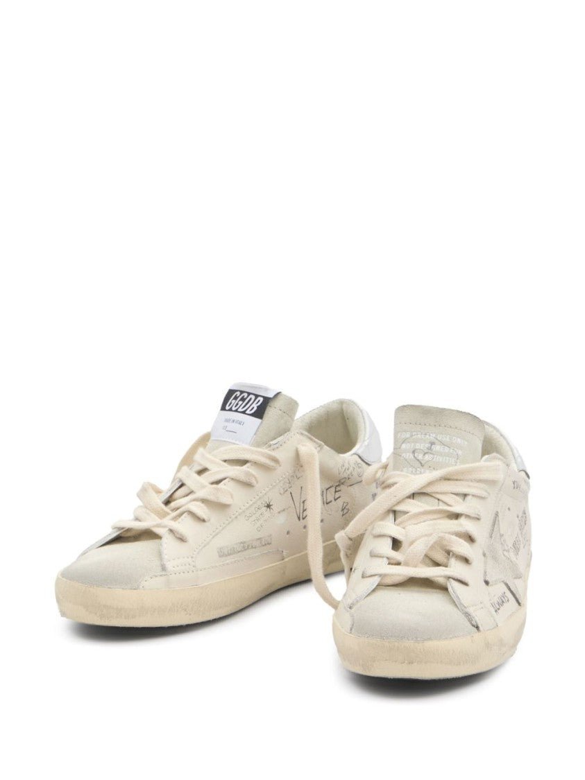 Golden Goose Vintage-Inspired White Sneakers With Artistic Prints