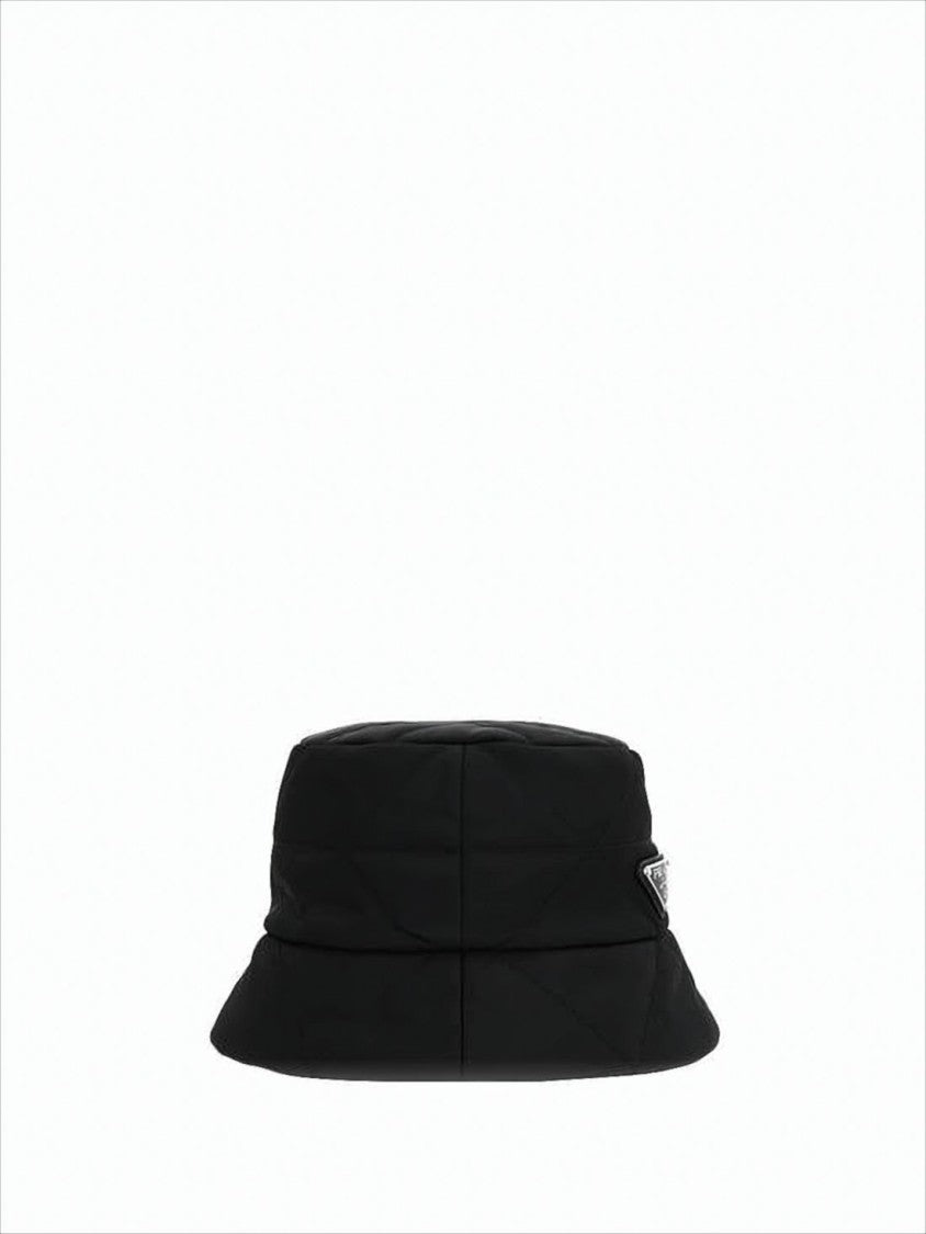 Prada Quilted Bucket Hat With Soft Padded Texture And Triangular Logo