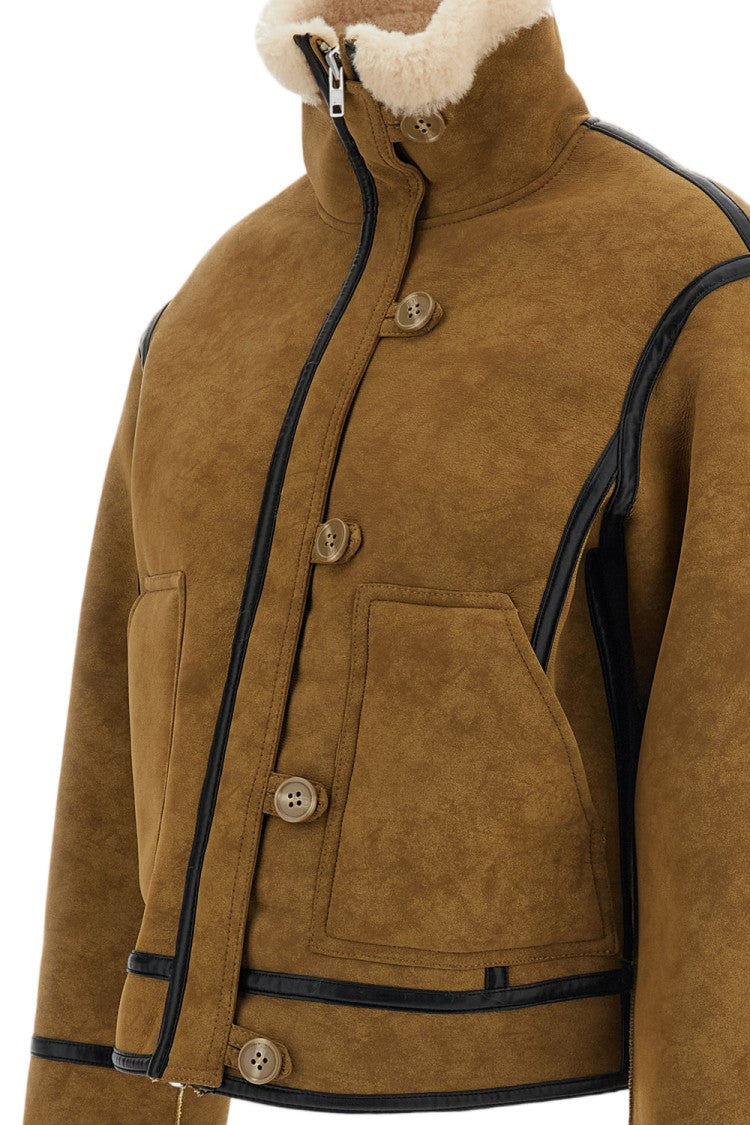 Stand Studio Beige Dara High-Funnel Collar Faux Shearling Jacket