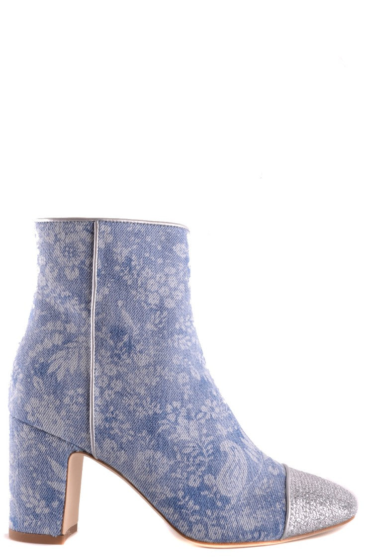 Polly Plume Textured Blue Ankle Boots With Block Heel