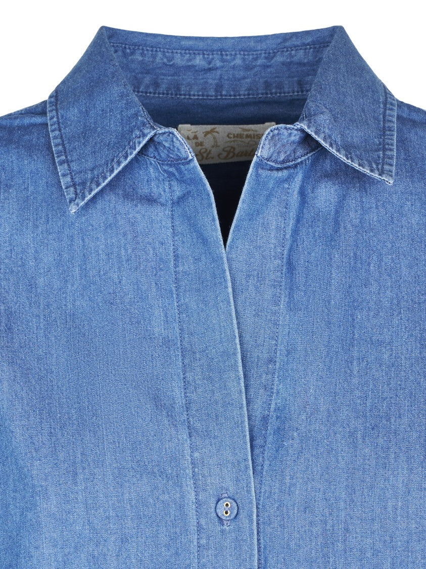 Mc2 Saint Barth Classic Button-Down Chambray Shirt With Embroidered Detail
