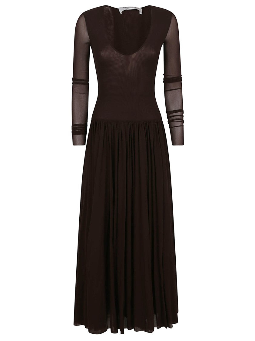 Philosophy Di Lorenzo Serafini Maxi Dress With Carousel Neckline And Ruffled Details