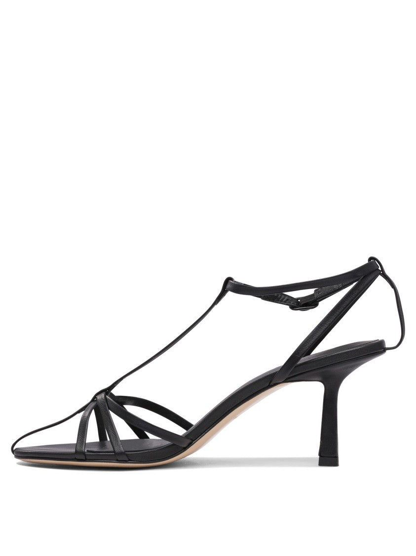 Studio Amelia Leather T-Bar Sandals With Elegant Heel