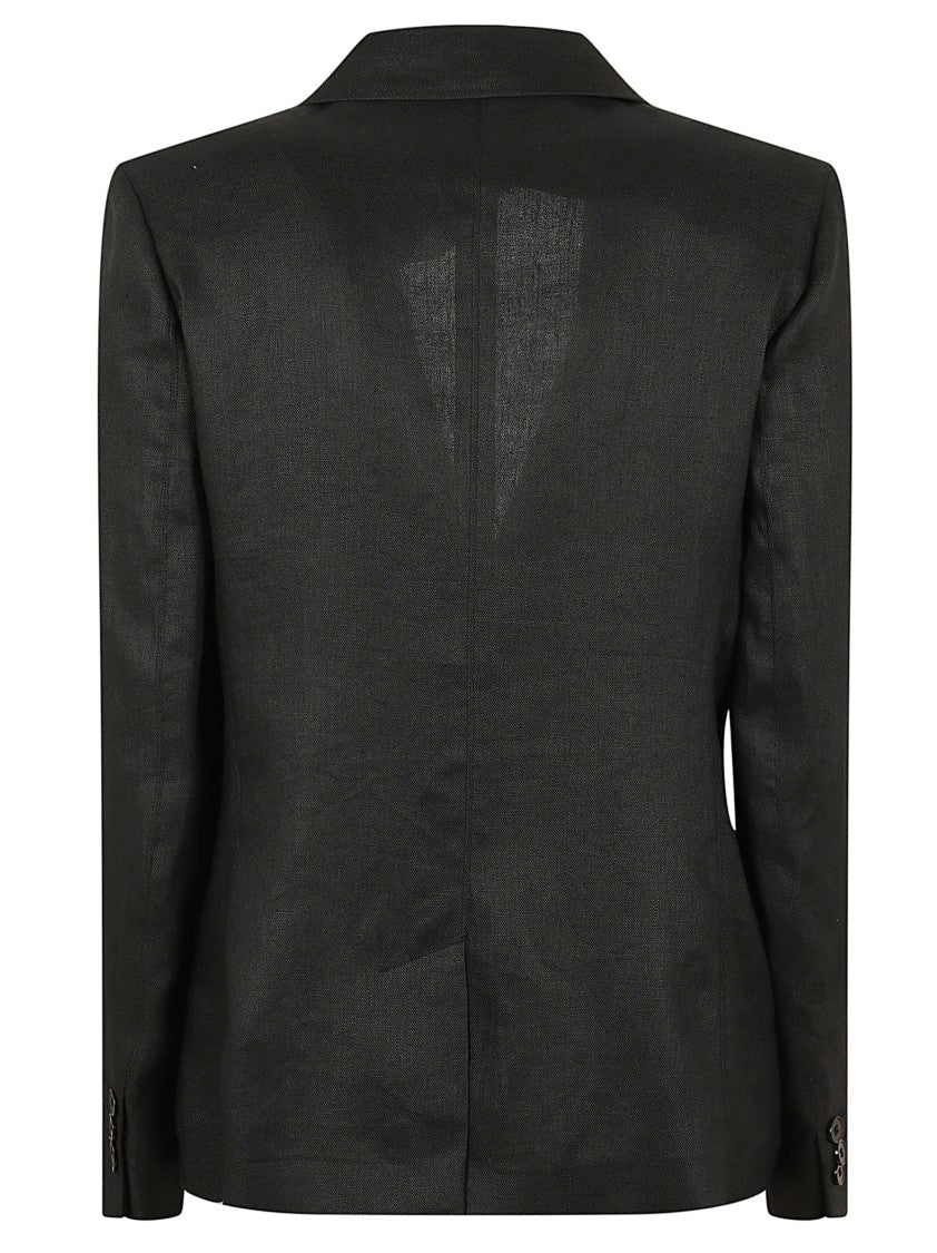 Max Mara Single-Breasted Black Linen Blazer With Wide Peak Lapels