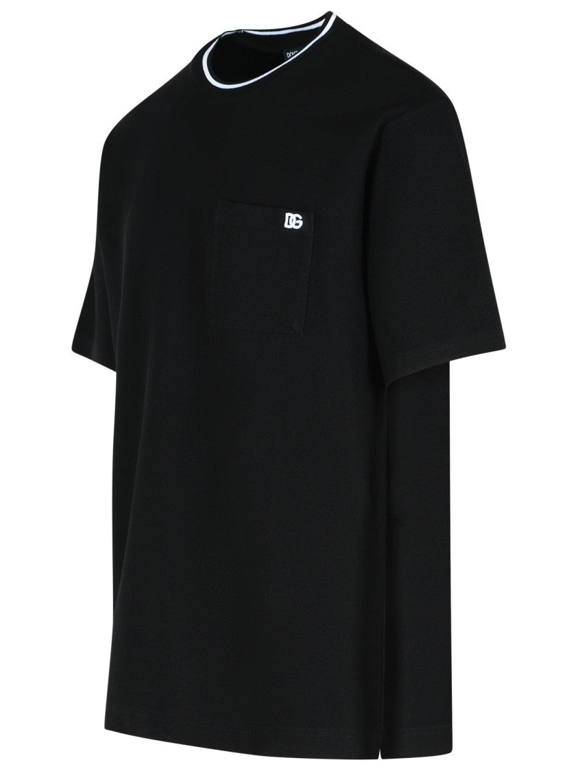 Dolce & Gabbana Black Cotton T-Shirt With Contrast Details And Embroidered Logo