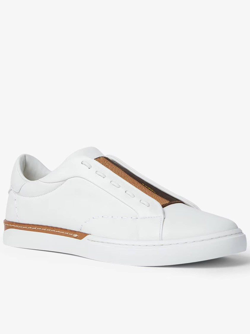 Fendi Low-Top White Leather Sneakers With Distinctive Brown Accents