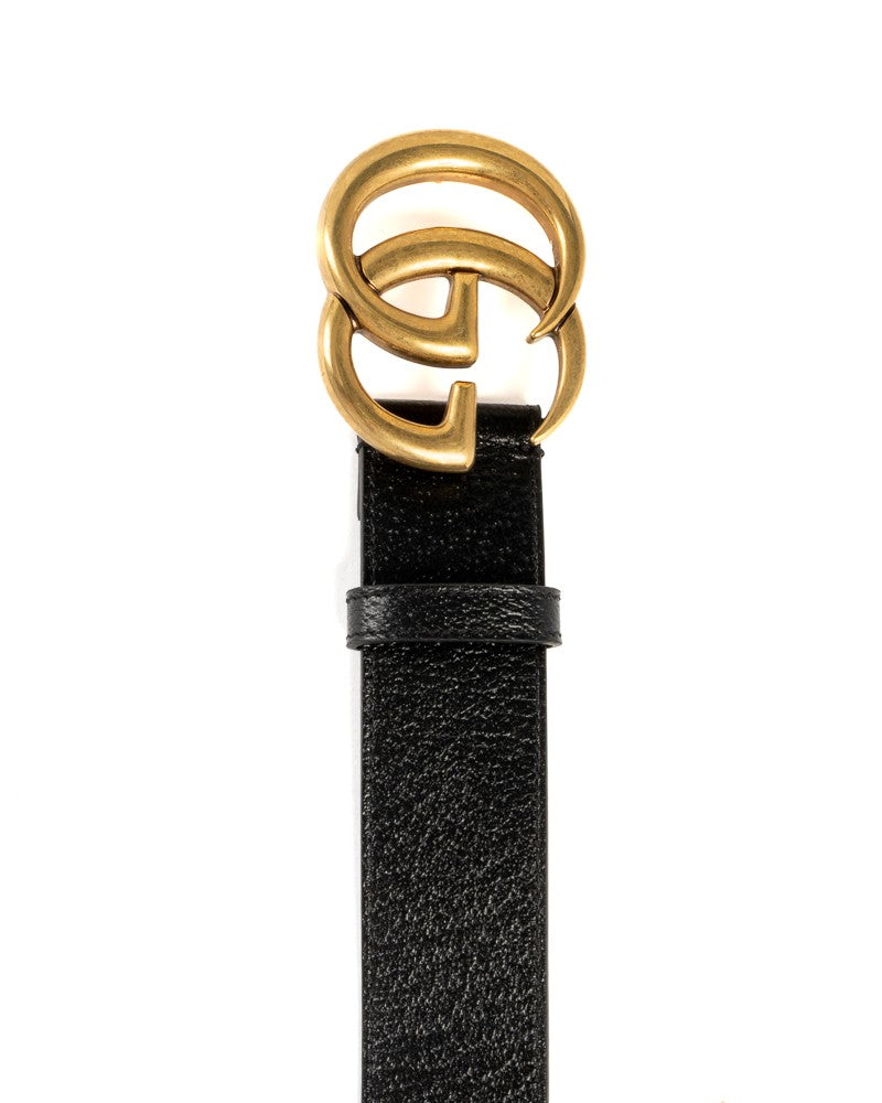 Gucci Black Gg Marmont Pebbled Leather Belt