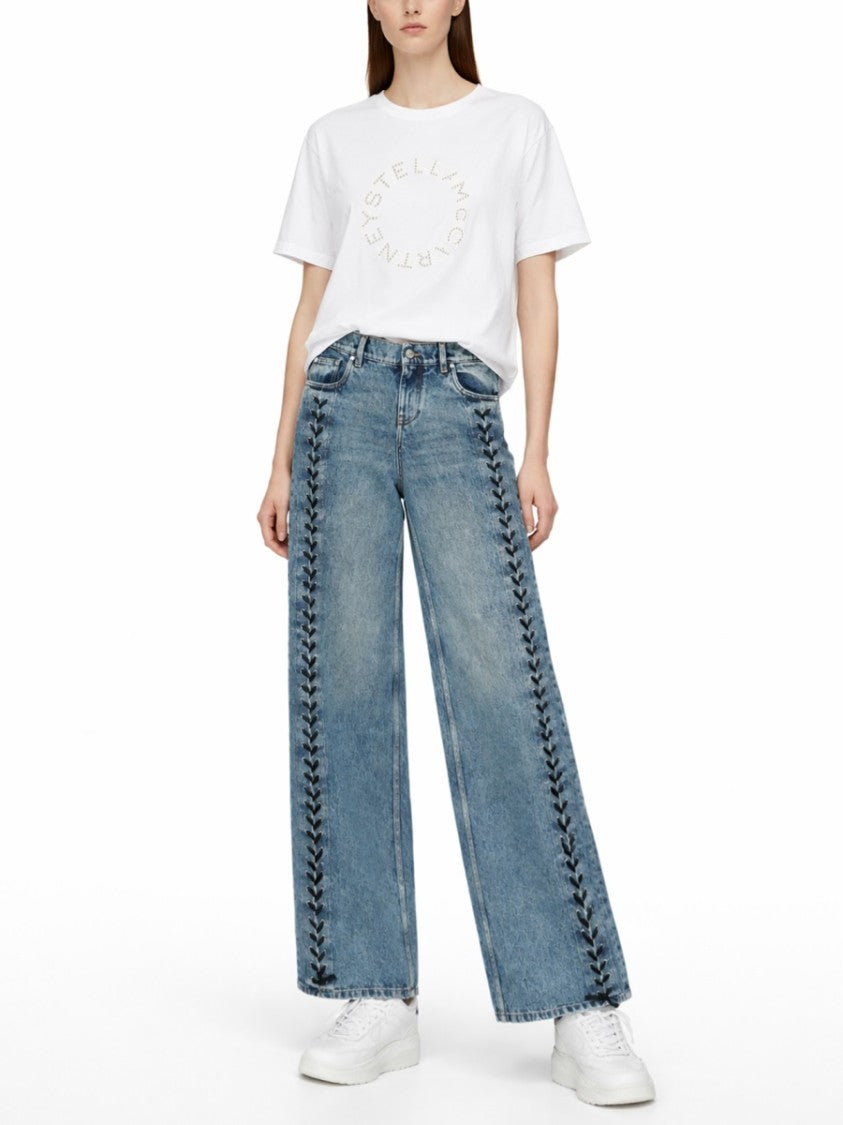 Stella Mccartney Lace-Up Cotton Medium Wash Jeans
