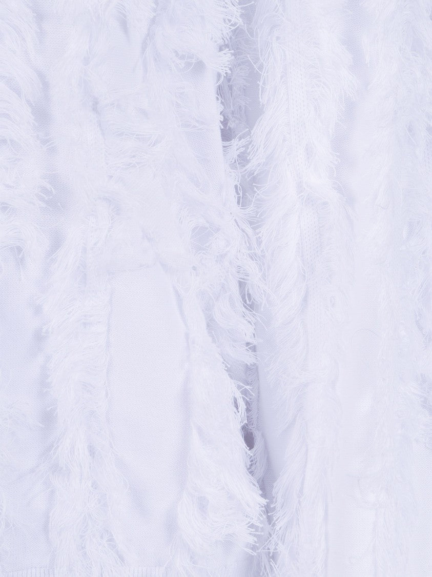 Kangra Cashmere White Fringed Cotton Bomber Jacket