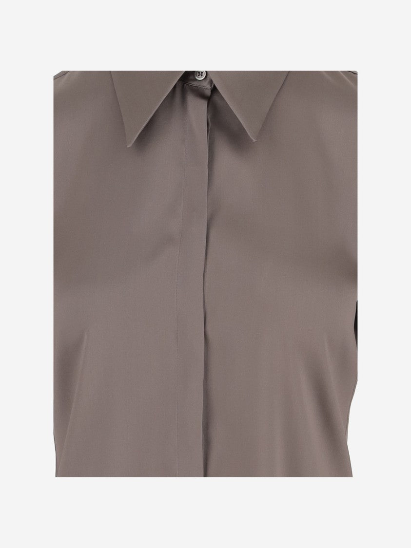 F.It Beige Stretch Silk Shirt With Pointed Collar