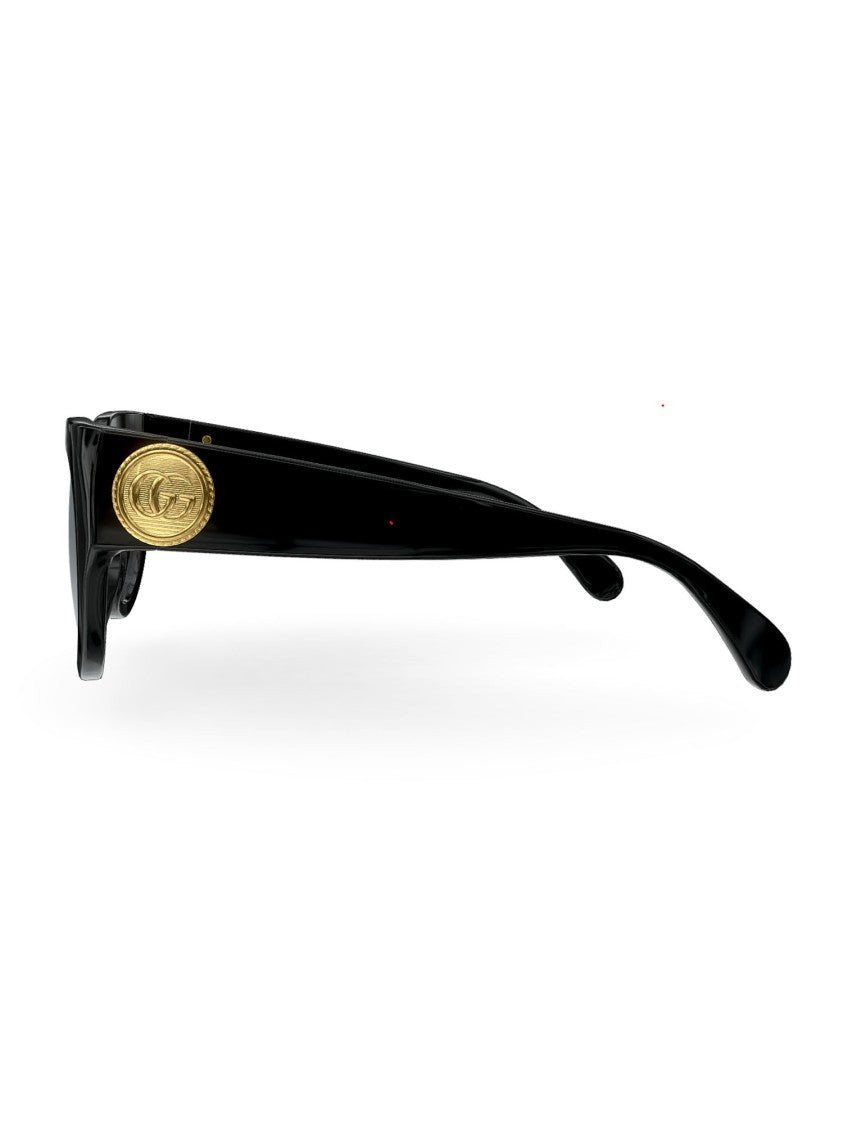 Gucci Glossy Black Cat-Eye Sunglasses With Gold Emblem Detail