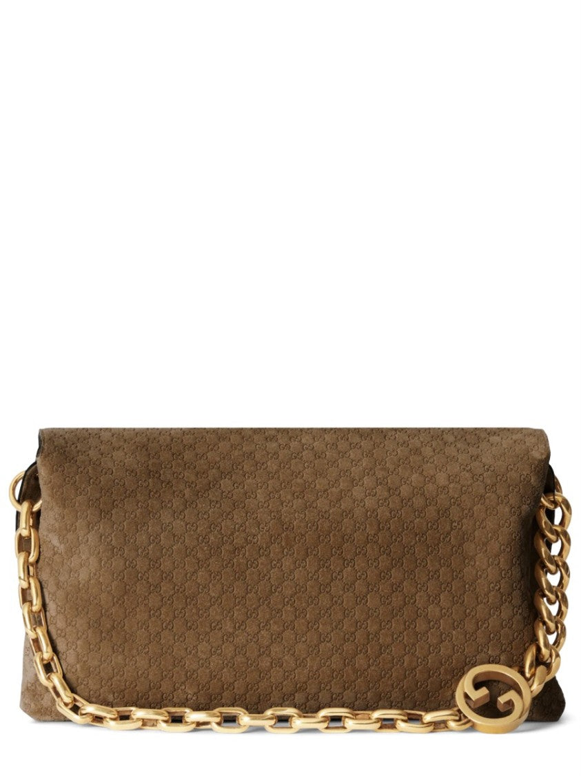 Gucci Textured Calfskin Shoulder Bag With Gold Chain Detail