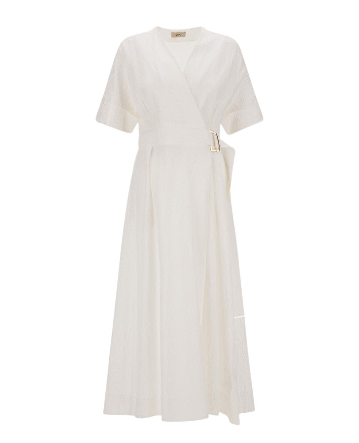 Herno Crispy Cotton Cross Over V Neck Dress