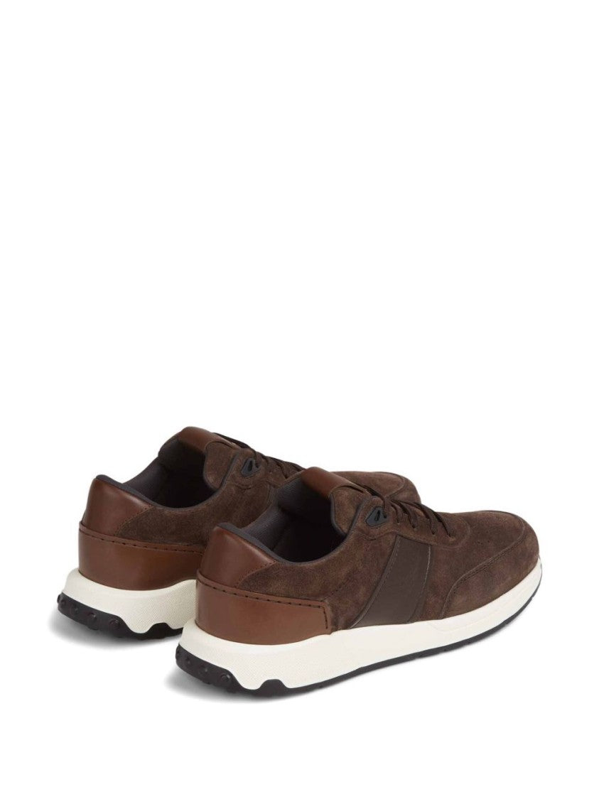 Tod's Brown Calfskin Suede Accents Sneakers