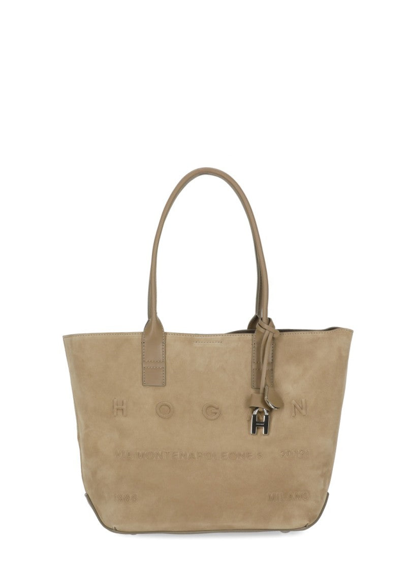 Hogan Suede Leather Tote Bag With Elegant Accents