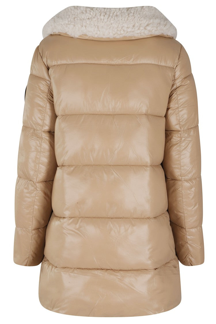 Save The Duck Beige Down Jacket With Shearling Collar