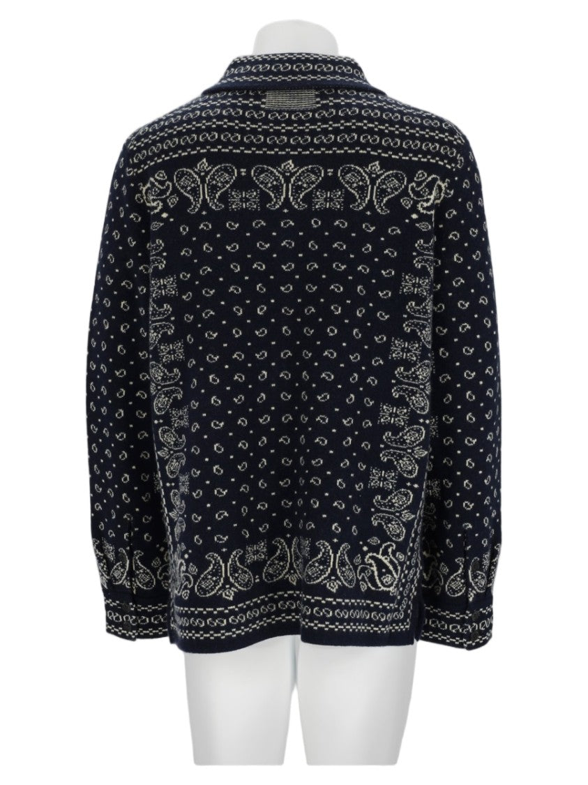 Guest In Residence Navy Paisley Cashmere Knit Sweater