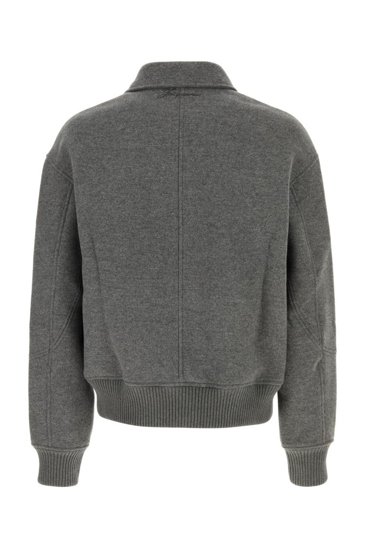 Jacquemus Cropped Bomber Jacket In Textured Grey Fabric