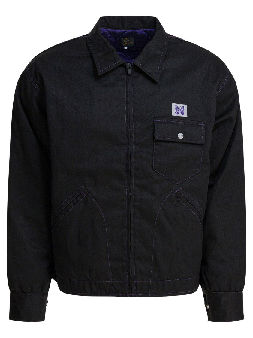 Needles Quilted Black Lightweight Jacket With Classic Collar