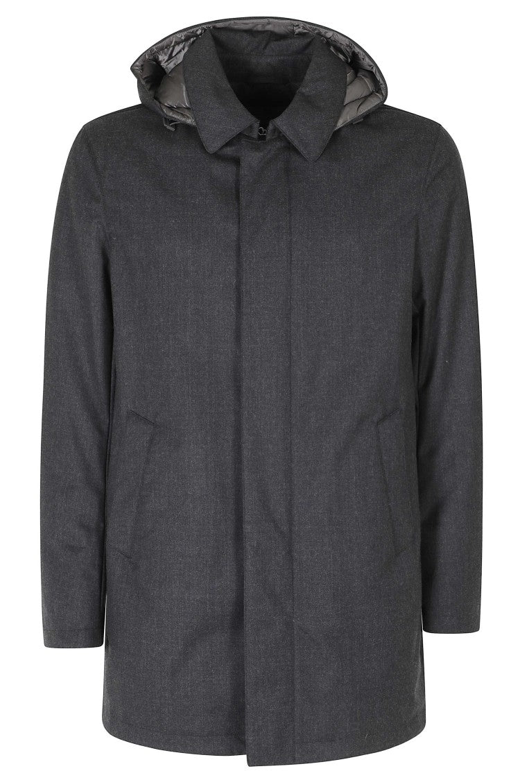 Herno Short Technical Wool Jacket With Classic Collar