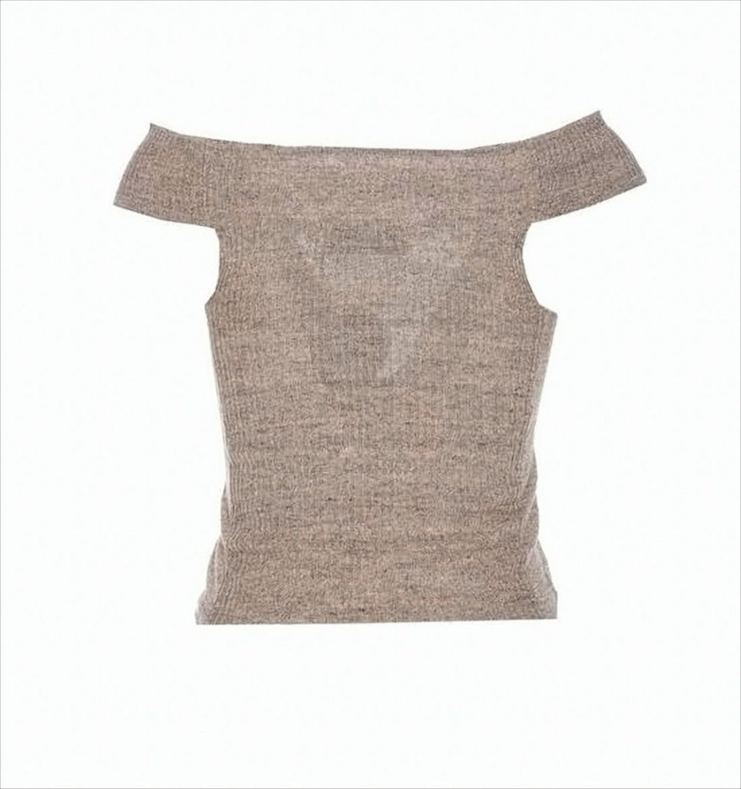 Vivienne Westwood Off-The-Shoulder Textured Linen Sleeveless Top With Embroidered Emblem