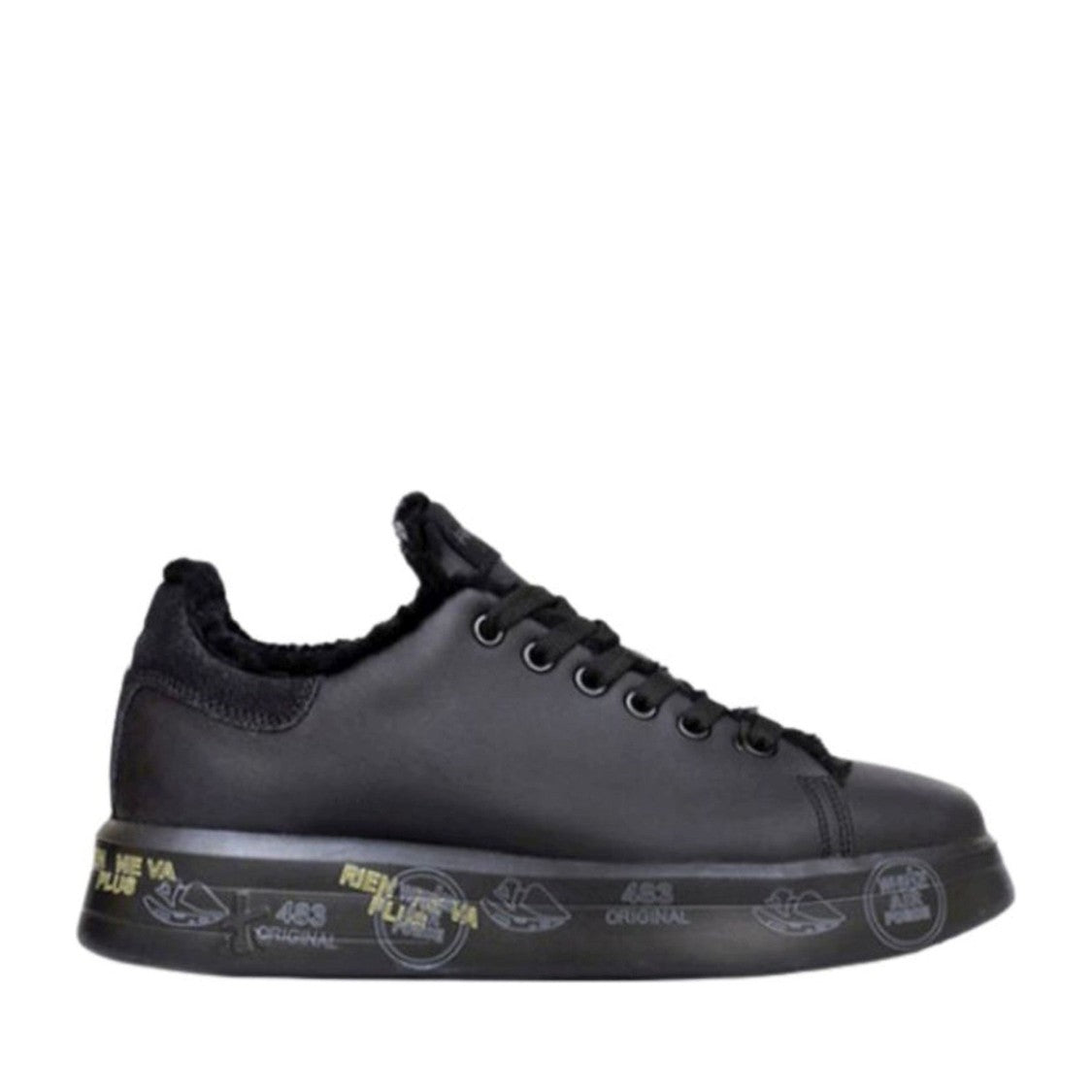 Premiata Black Leather Sheepskin-Lined Sneakers