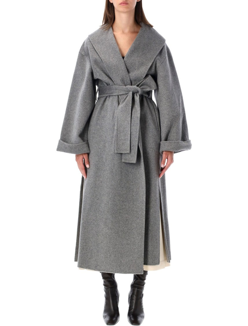 By Malene Birger Relaxed Fit Long Coat With Shawl Collar And Belted Closure