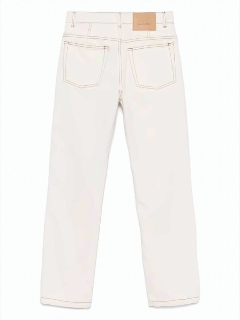 Ami High-Waisted Straight-Leg Denim Pants With Contrast Stitching