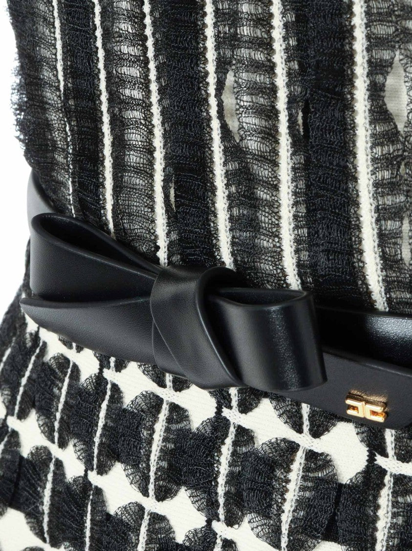 Elisabetta Franchi Black Knitted Midi Dress With Coordinating Belt