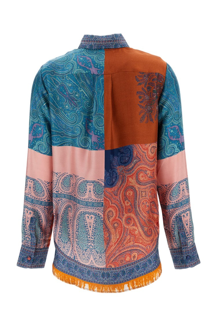Pierre-Louis Mascia Multicolor Patchwork Silk Shirt With Classic Collar
