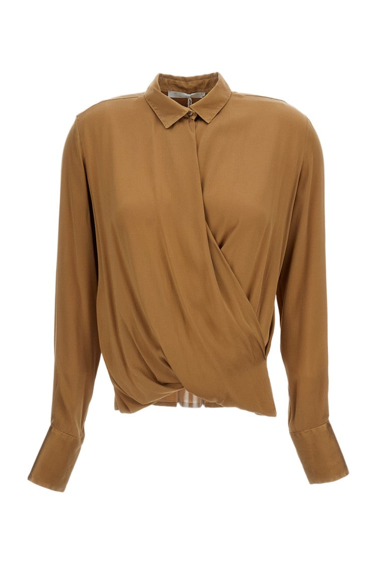 Q-Wins Wrap-Style Long-Sleeved Shirt With Draped Front