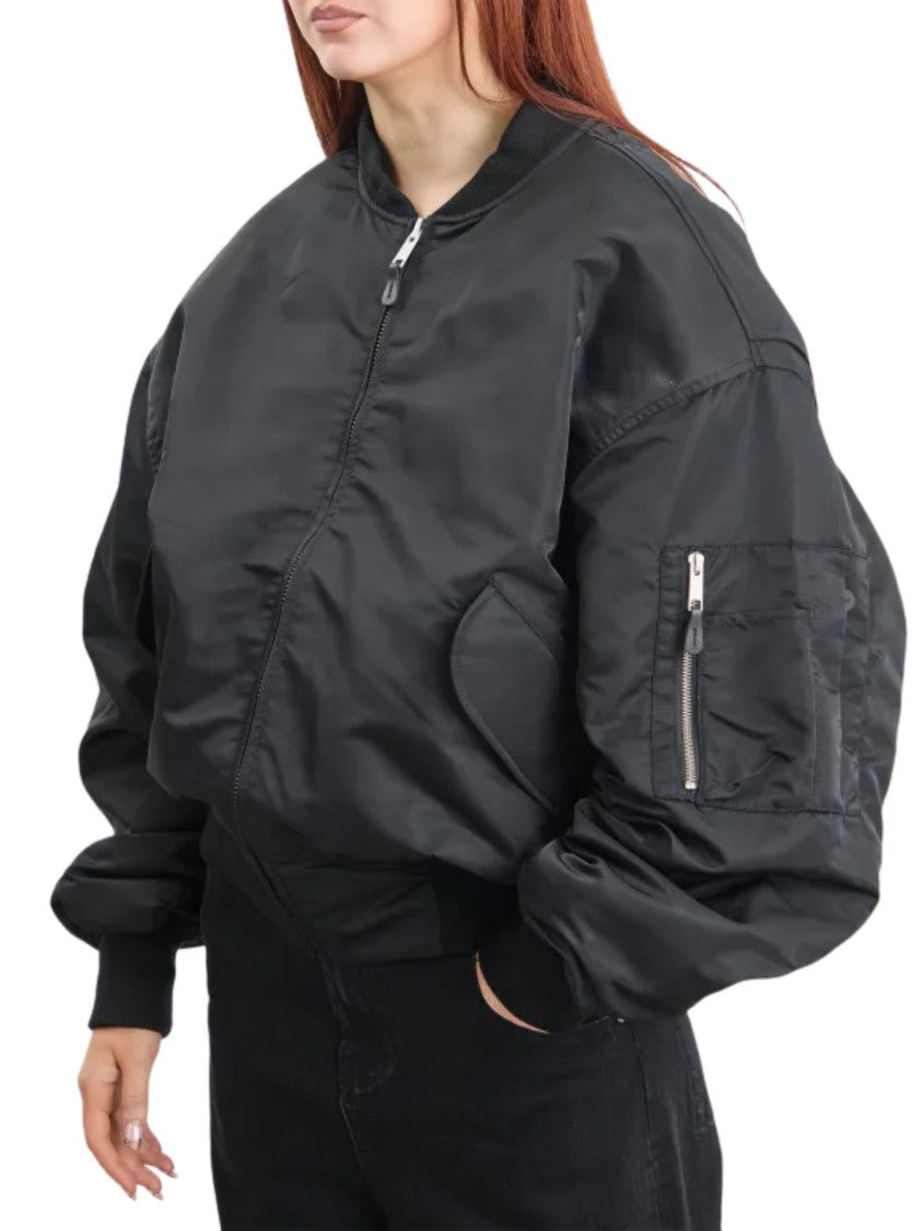 Entire Studios Puffy Black Bomber Jacket With Oversized Silhouette And Zippered Pockets