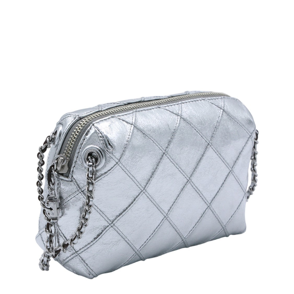 Tory Burch Compact Quilted Silver Metallic Bag