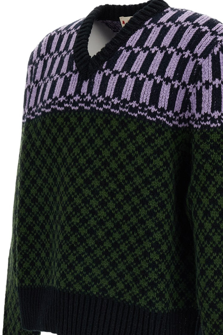 Marni Multicolor Geometric Jacquard Wool Sweater