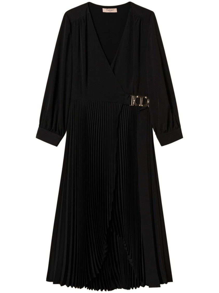 Twin-Set Wrap-Design Evening Dress With Logo-Buckle Detail