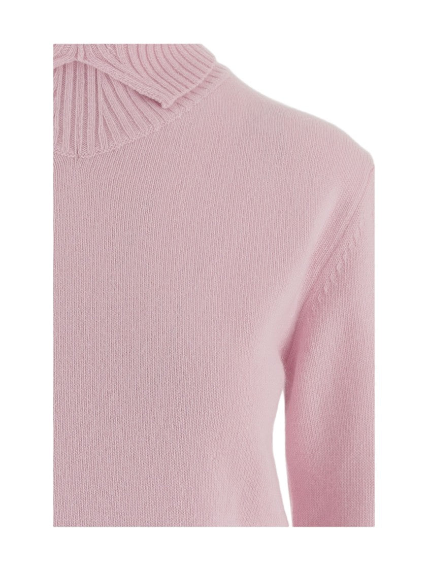 Jil Sander Pink Turtleneck Ribbed Wool Sweater
