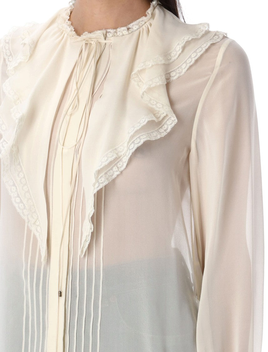 Chloé Dusty White Silk Ruffled Blouse