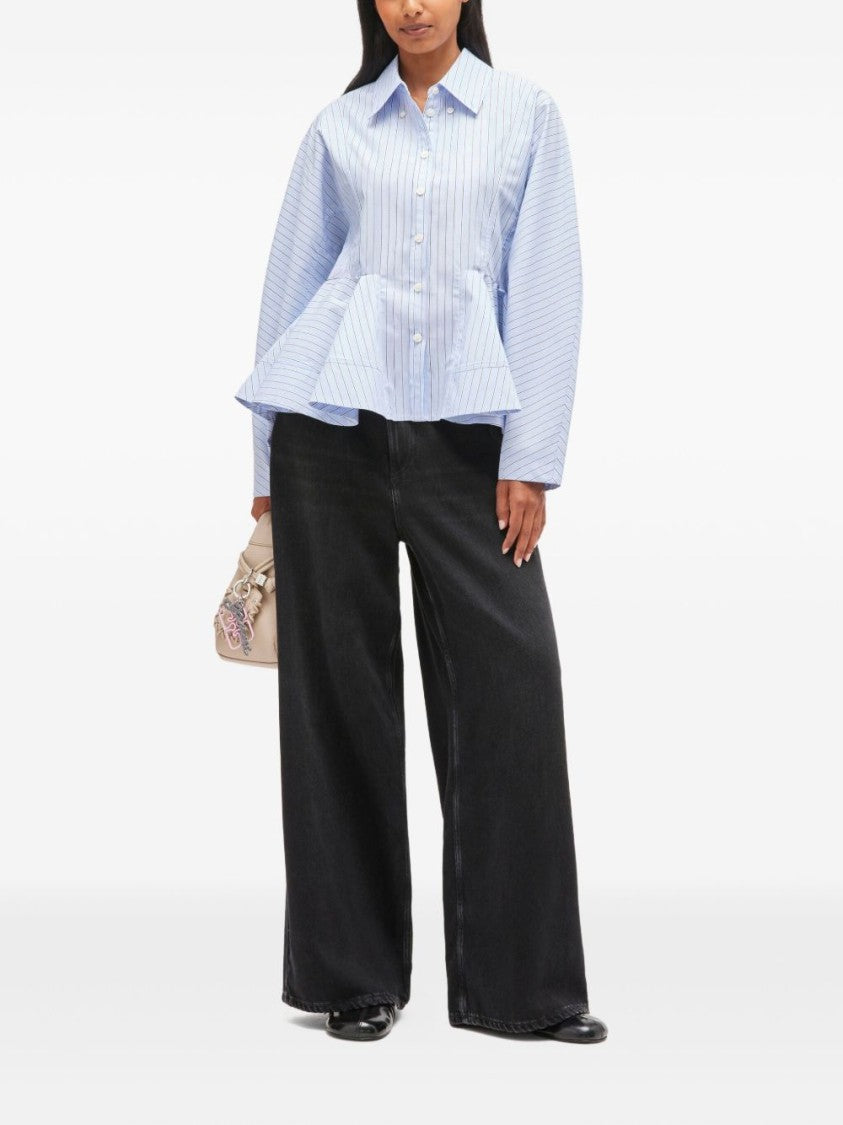 Ganni Structured Lilac Shirt With Flared Peplum Hem