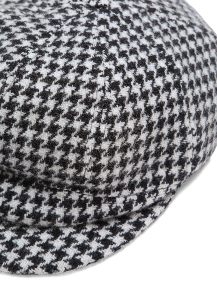 Dolce & Gabbana White Wool Cap With Classic Houndstooth Pattern