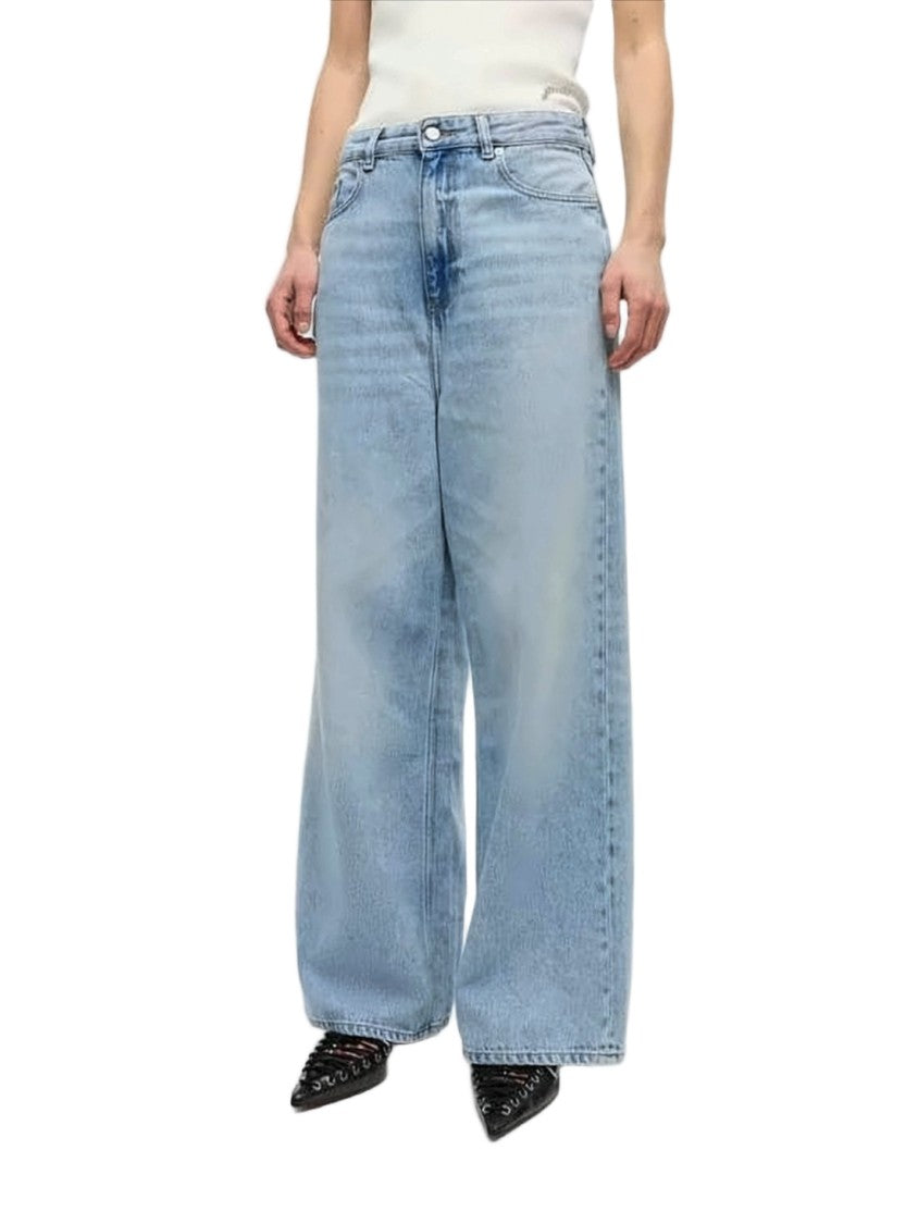 Ganni Wide-Leg Denim Trousers With Light Blue Wash